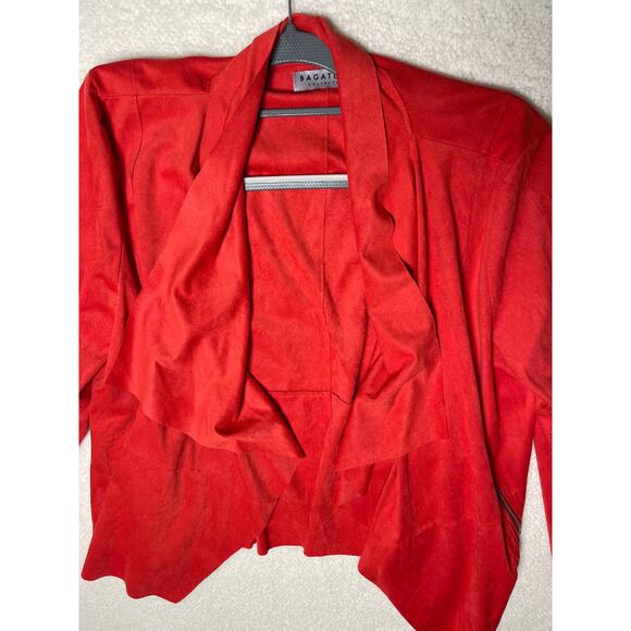 Bagatelle Womens Chic Asymmetric Preppy Suede Open Cardigan Coral Pink Orange LP - Picture 4 of 10